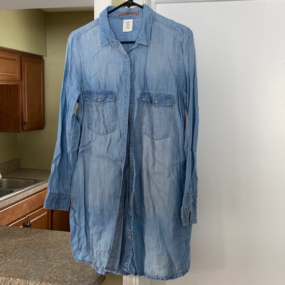 Tunic length denim button down